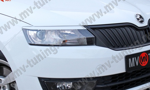 Накладки на фары (реснички) короткие var №1 для Skoda Rapid (2012-2017) купить недорого с доставкой в Барнаул
